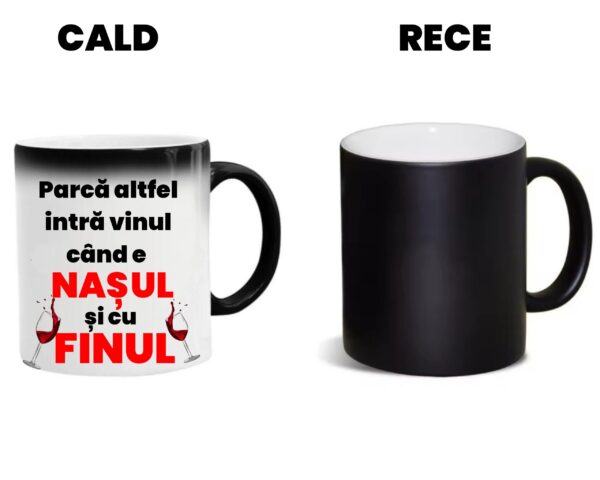Cană termosensibilă neagră, personalizată ,, naș"